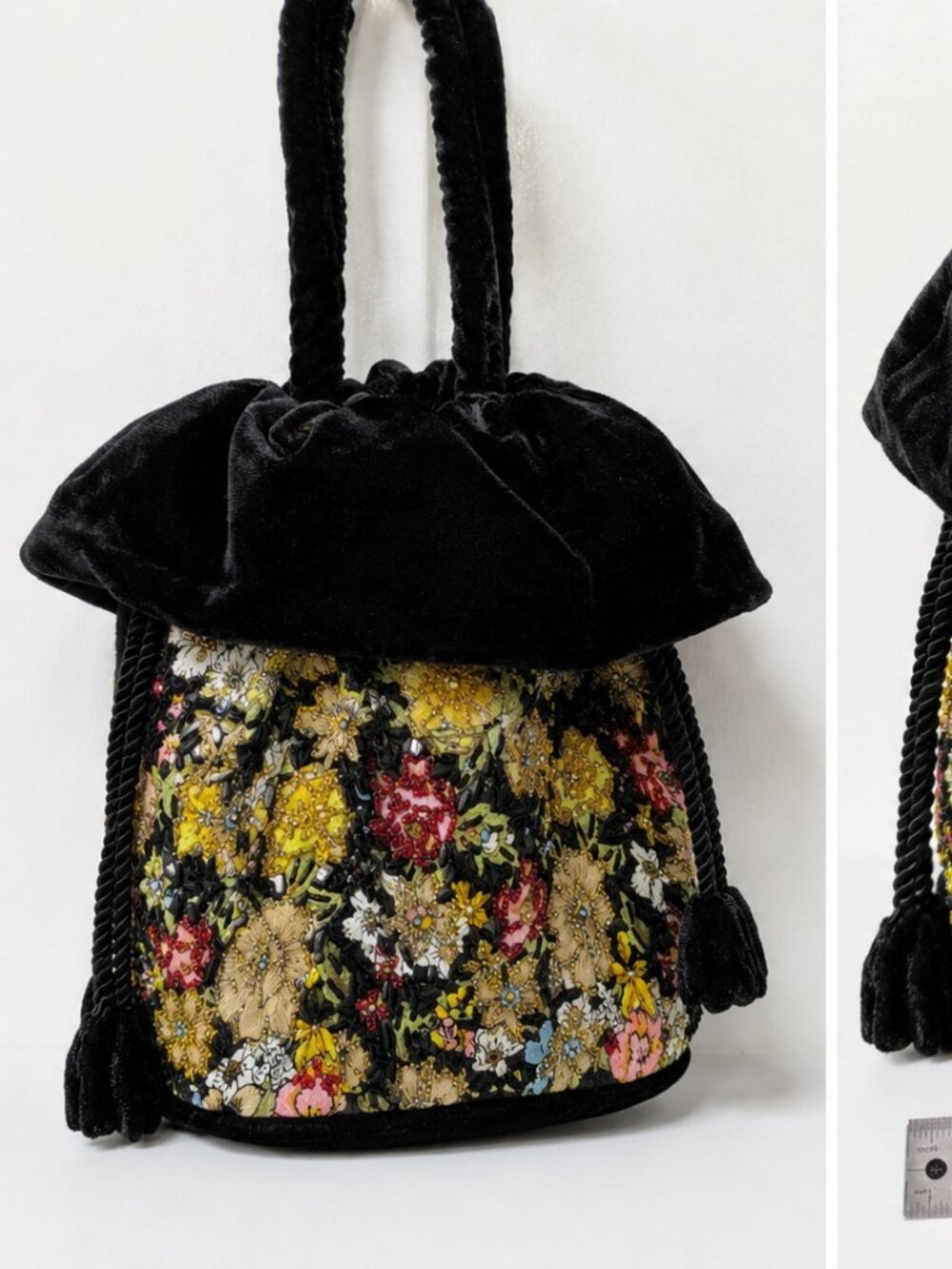 Beaded evening drawstring bag